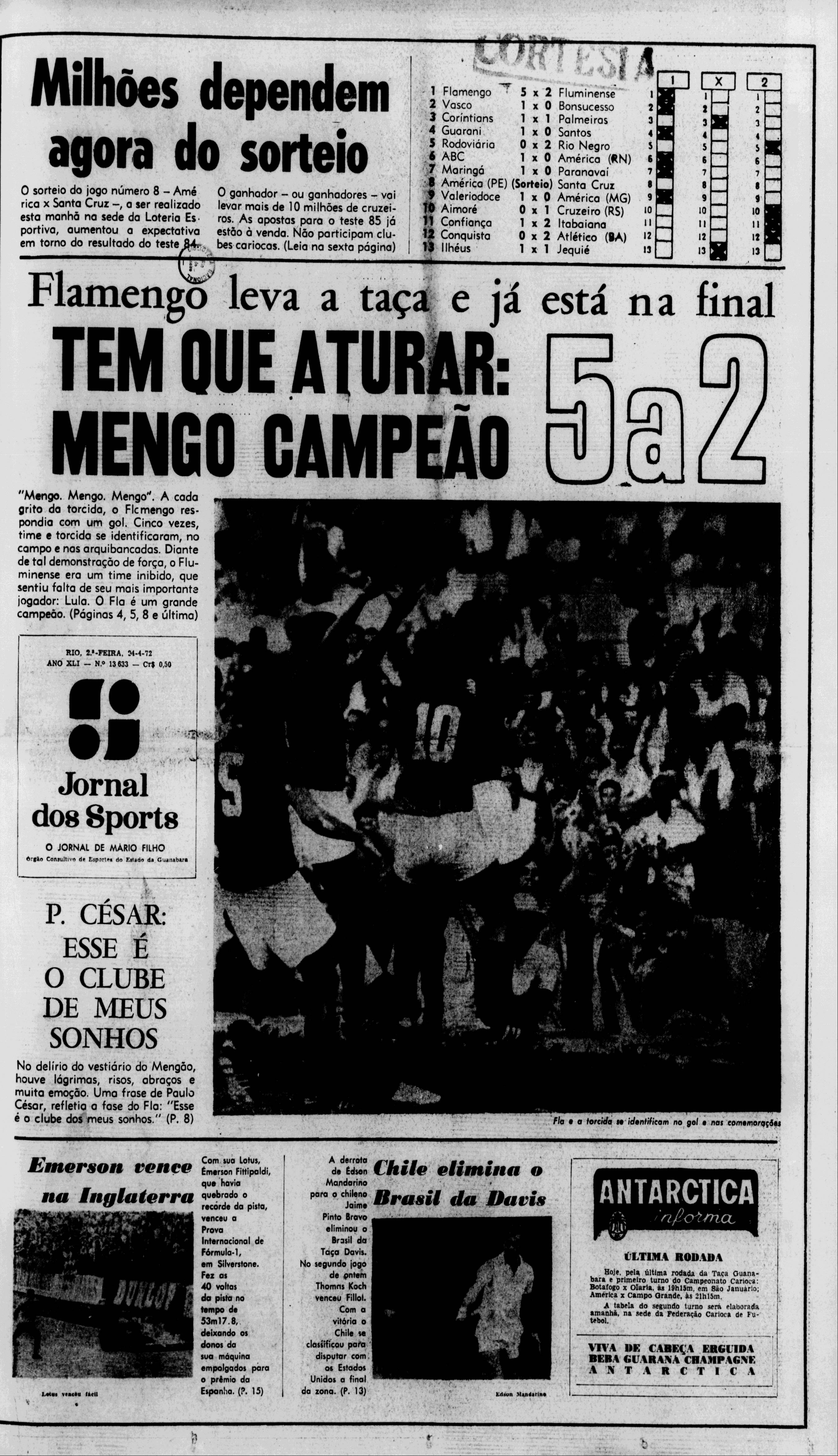Jornal dos Sports (Flamengo Campeão Taça Guanabara 1972)