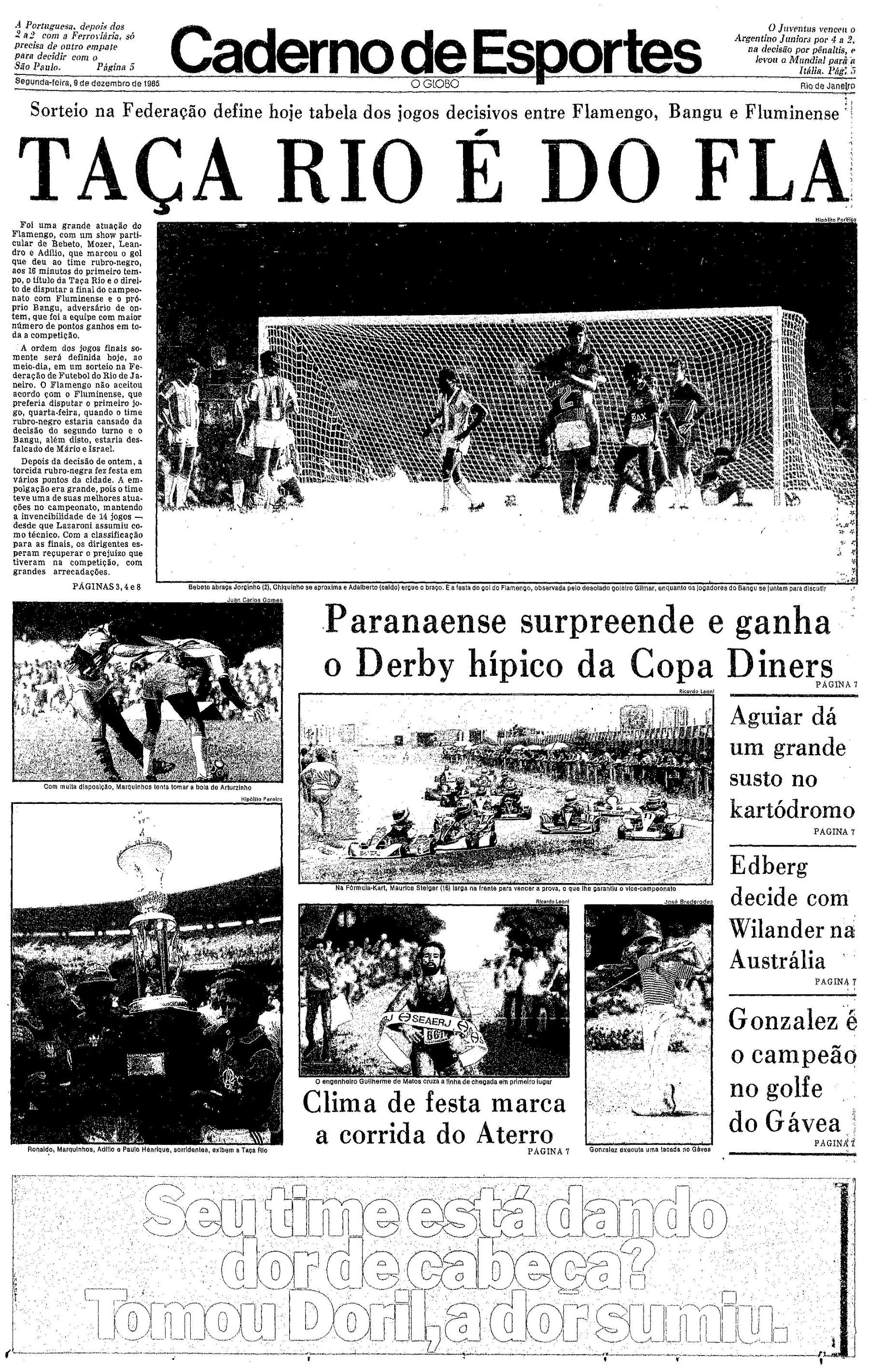 Jornal O Globo (Flamengo Campeão Taça Rio 1985)