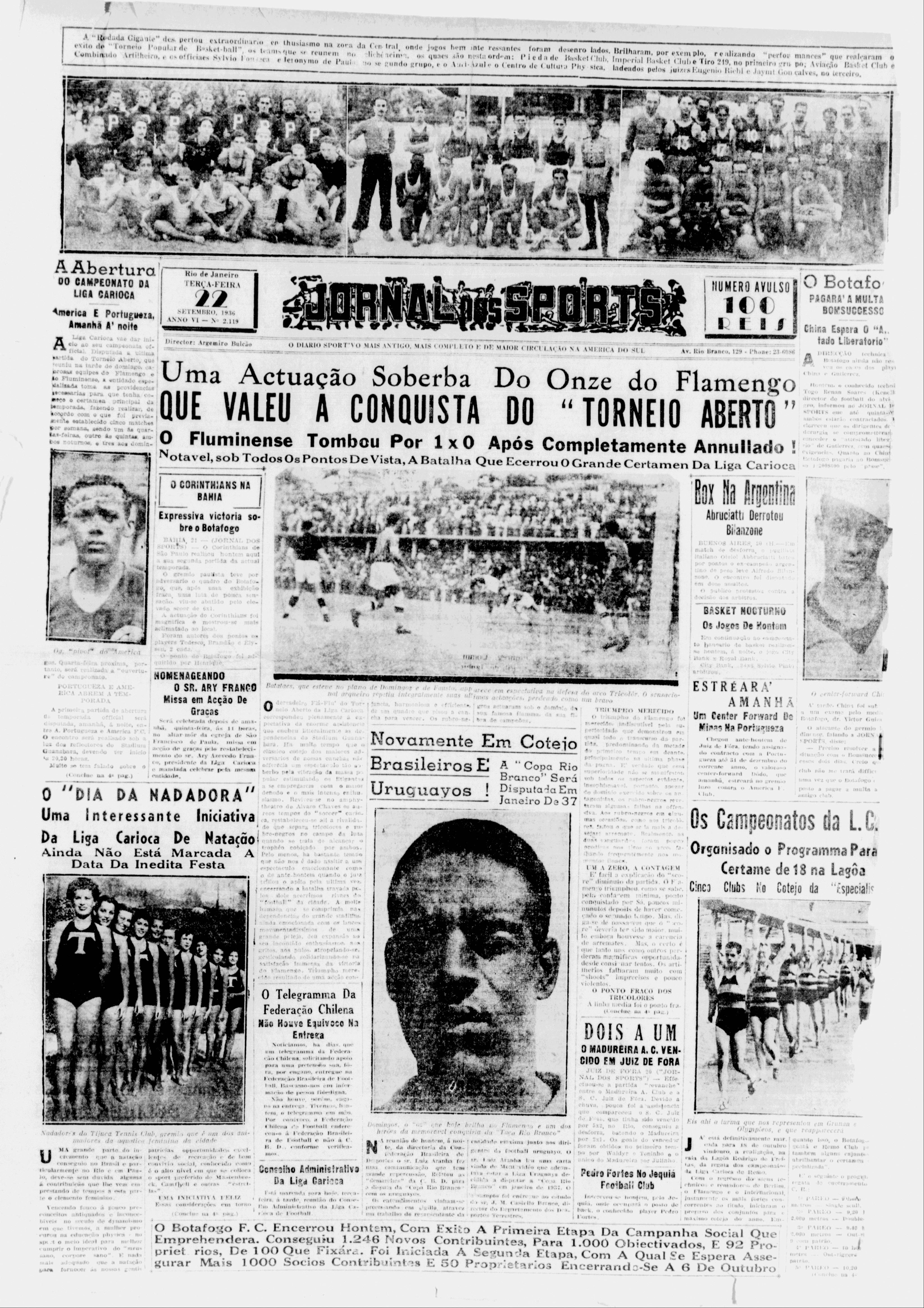 Jornal dos Sports (Flamengo Campeão Torneio Aberto Rio de Janeiro 1936)