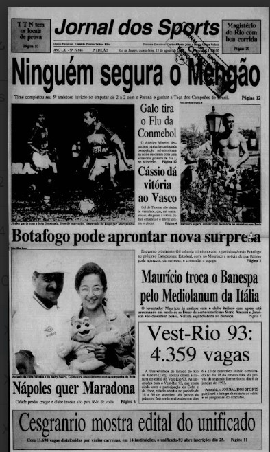 Jornal dos Sports (Flamengo Campeão Taça Campeões Brasileiros 1992)